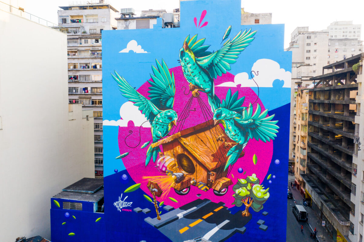 Grafite na Avenida Rio Branco foi feito pelo artista Luiz Pardal.